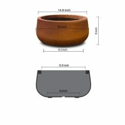 KANTE 16 in. Dia. Round Iron Oxide Concrete Bowl Planter, Outdoor Indoor Large Planter Pot with Drainage Hole -VIGORO Sales iron oxide kante plant pots rc0051b c80621 c3 1000