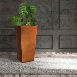 KANTE 28 in. H Iron Oxide Lightweight Concrete Tapered Planter with Drainage Hole, Large Outdoor/Indoor Tall Square Planter -VIGORO Sales iron oxide kante plant pots rf0229a s c80621 1f 1000