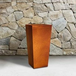 KANTE 28 in. H Iron Oxide Lightweight Concrete Tapered Planter with Drainage Hole, Large Outdoor/Indoor Tall Square Planter -VIGORO Sales iron oxide kante plant pots rf0229a s c80621 44 1000