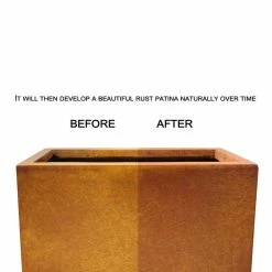 KANTE 28 in. H Iron Oxide Lightweight Concrete Tapered Planter with Drainage Hole, Large Outdoor/Indoor Tall Square Planter -VIGORO Sales iron oxide kante plant pots rf0229a s c80621 4f 1000