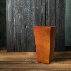 KANTE 28 in. H Iron Oxide Lightweight Concrete Tapered Planter with Drainage Hole, Large Outdoor/Indoor Tall Square Planter -VIGORO Sales iron oxide kante plant pots rf0229a s c80621 76 1000