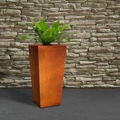 KANTE 28 in. H Iron Oxide Lightweight Concrete Tapered Planter with Drainage Hole, Large Outdoor/Indoor Tall Square Planter -VIGORO Sales iron oxide kante plant pots rf0229a s c80621 fa 1000