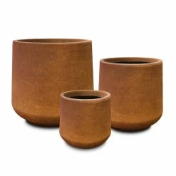 KANTE 17.3 in., 13.4 in., & 10.6 in. H Round Iron Oxide Concrete Planter (Set of 3) Outdoor Indoor Large Pots w/Drainage Holes -VIGORO Sales iron oxide kante plant pots rf2015022bcd c80621 1f 1000