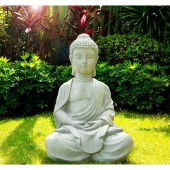 KANTE 25.6 in. H Natural Concrete/Fiberglass Indoor Outdoor Sitting Meditating Zen Buddha Statue -VIGORO Sales kante garden statues osp141006 c80021 1f 1000