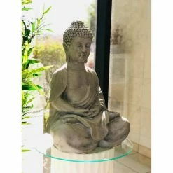 KANTE 25.6 in. H Natural Concrete/Fiberglass Indoor Outdoor Sitting Meditating Zen Buddha Statue -VIGORO Sales kante garden statues osp141006 c80021 d4 1000