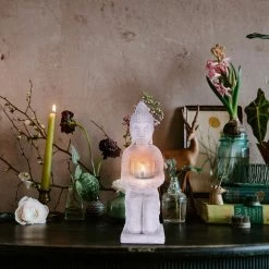 KANTE 12.8 in. H Gray Cement Buddha Tealight Candle Holder Garden Statue Ornament -VIGORO Sales kante garden statues sx20200173 4f 1000