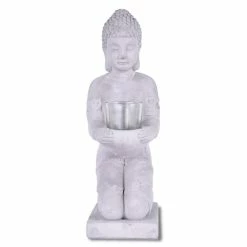 KANTE 12.8 in. H Gray Cement Buddha Garden Statue Tealight Candle Holder Ornament
