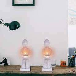 KANTE 12.8 in. H Gray Cement Buddha Garden Statue Tealight Candle Holder Ornament (2-Pack) -VIGORO Sales kante garden statues sx20200176 1f 1000