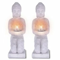KANTE 12.8 in. H Gray Cement Buddha Garden Statue Tealight Candle Holder Ornament (2-Pack) -VIGORO Sales kante garden statues sx20200176 4f 1000
