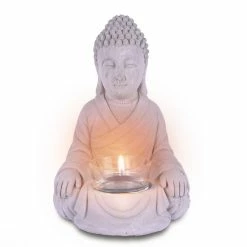 KANTE 6.5 in. H Gray Cement Sitting Buddha Garden Statue Tealight Candle Holder Ornament (2-Pack) -VIGORO Sales kante garden statues sx20200177 4f 1000