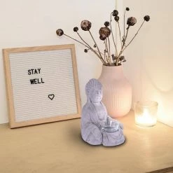 KANTE 6.5 in. H Gray Cement Sitting Buddha Garden Statue Tealight Candle Holder Ornament (2-Pack) -VIGORO Sales kante garden statues sx20200178 1f 1000