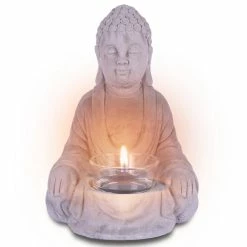 KANTE 6.5 in. H Gray Cement Sitting Buddha Garden Statue Tealight Candle Holder Ornament (2-Pack) -VIGORO Sales kante garden statues sx20200178 44 1000