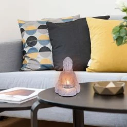 KANTE 6.5 in. H Gray Cement Sitting Buddha Garden Statue Tealight Candle Holder Ornament (2-Pack) -VIGORO Sales kante garden statues sx20200178 4f 1000