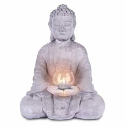 KANTE 14.17 in. H Gray Cement Meditating Buddha Garden Statue Tealight Candle Holder Ornament -VIGORO Sales kante garden statues sx20200179 1f 1000