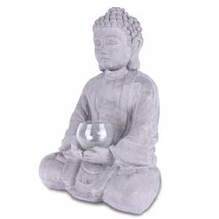 KANTE 14.17 in. H Gray Cement Meditating Buddha Garden Statue Tealight Candle Holder Ornament -VIGORO Sales kante garden statues sx20200179 fa 1000