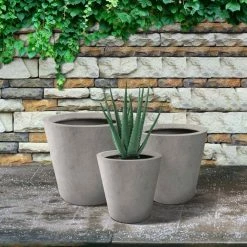 KANTE Large, Medium, Small Round Natural Finish Lightweight Concrete and Weather Resistant Fiberglass Planters (Set of 3) -VIGORO Sales natural concrete kante plant pots rc0154bcd c80021 76 1000