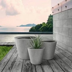 KANTE Large, Medium, Small Round Natural Finish Lightweight Concrete and Weather Resistant Fiberglass Planters (Set of 3) -VIGORO Sales natural concrete kante plant pots rc0154bcd c80021 c3 1000