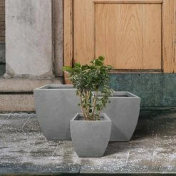 KANTE Square Natural Finish Lightweight Concrete & Weather Resistant Fiberglass Planters with Drainage Holes (Set of 3) -VIGORO Sales natural concrete kante plant pots rf0126abc c80021 44 1000
