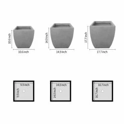 KANTE Square Natural Finish Lightweight Concrete & Weather Resistant Fiberglass Planters with Drainage Holes (Set of 3) -VIGORO Sales natural concrete kante plant pots rf0126abc c80021 4f 1000
