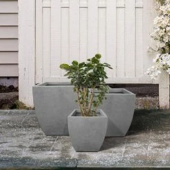 KANTE Square Natural Finish Lightweight Concrete & Weather Resistant Fiberglass Planters with Drainage Holes (Set of 3) -VIGORO Sales natural concrete kante plant pots rf0126abc c80021 76 1000