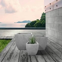 KANTE Square Natural Finish Lightweight Concrete & Weather Resistant Fiberglass Planters with Drainage Holes (Set of 3) -VIGORO Sales natural concrete kante plant pots rf0126abc c80021 c3 1000