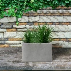 KANTE 6.89"W x 19.49"L x 15.94"H Rectangular Natural Finish Lightweight Concrete and Fiberglass Long Planter w/ Drainage Hole -VIGORO Sales natural concrete kante plant pots rf0260a c80021 44 1000