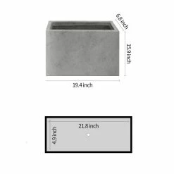 KANTE 6.89"W x 19.49"L x 15.94"H Rectangular Natural Finish Lightweight Concrete and Fiberglass Long Planter w/ Drainage Hole -VIGORO Sales natural concrete kante plant pots rf0260a c80021 4f 1000