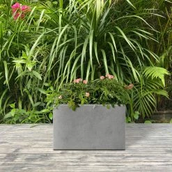 KANTE 6.89"W x 19.49"L x 15.94"H Rectangular Natural Finish Lightweight Concrete and Fiberglass Long Planter w/ Drainage Hole -VIGORO Sales natural concrete kante plant pots rf0260a c80021 66 1000