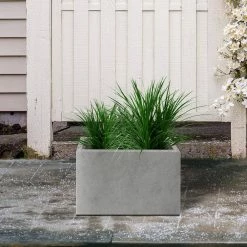KANTE 6.89"W x 19.49"L x 15.94"H Rectangular Natural Finish Lightweight Concrete and Fiberglass Long Planter w/ Drainage Hole -VIGORO Sales natural concrete kante plant pots rf0260a c80021 fa 1000