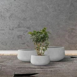 KANTE 21.6", 16.9", and 12.5"W Round Natural Concrete Elegant Planters, Set of 3 Outdoor Indoor Seamless w/ Drainage Hole -VIGORO Sales natural concrete kante plant pots rf2015021abc c80021 44 1000