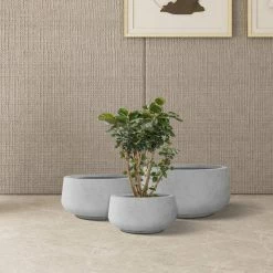 KANTE 21.6", 16.9", and 12.5"W Round Natural Concrete Elegant Planters, Set of 3 Outdoor Indoor Seamless w/ Drainage Hole -VIGORO Sales natural concrete kante plant pots rf2015021abc c80021 4f 1000