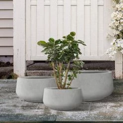 KANTE 21.6", 16.9", and 12.5"W Round Natural Concrete Elegant Planters, Set of 3 Outdoor Indoor Seamless w/ Drainage Hole -VIGORO Sales natural concrete kante plant pots rf2015021abc c80021 76 1000