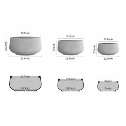 KANTE 21.6", 16.9", and 12.5"W Round Natural Concrete Elegant Planters, Set of 3 Outdoor Indoor Seamless w/ Drainage Hole -VIGORO Sales natural concrete kante plant pots rf2015021abc c80021 c3 1000