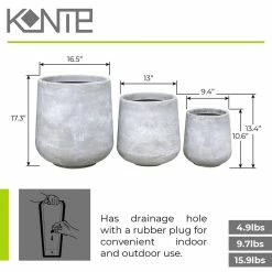 KANTE 17.3 in. Tall Natural Lightweight Concrete Footed Tulip Outdoor Round Planter (Set of 3) -VIGORO Sales natural kante plant pots rf2015022bcd c80021 44 1000