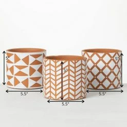 SULLIVANS Geometric Print Terracotta Pot - Set of 3 9 SULLIVANS Geometric Print Terracotta Pot - Set of 3 -VIGORO Sales orange and white patterned sullivans plant pots cmt1200 1f 1000