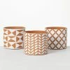 SULLIVANS Geometric Print Terracotta Pot - Set of 3 -VIGORO Sales orange and white patterned sullivans plant pots cmt1200 64 1000