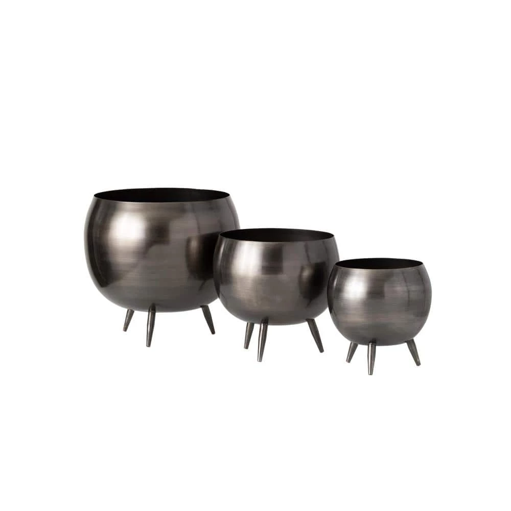 SULLIVANS Pewter Metal Pot With Feet (Set of 3) 3 SULLIVANS Pewter Metal Pot With Feet (Set of 3)