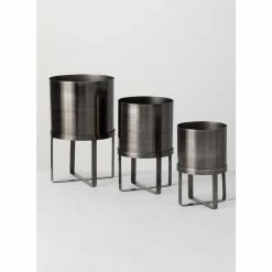 SULLIVANS Pewter Metal Planter With Stand (Set of 3) -VIGORO Sales pewter sullivans plant pots met1627 1f 1000