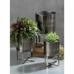 SULLIVANS Pewter Metal Planter With Stand (Set of 3) -VIGORO Sales pewter sullivans plant pots met1627 4f 1000