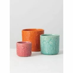 SULLIVANS Multi-Color Ceramic Floral Relief Flower Pot (Set of 3) -VIGORO Sales pink blue orange sullivans plant pots cm2872 1f 1000