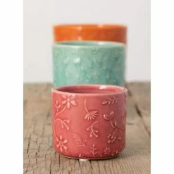 SULLIVANS Multi-Color Ceramic Floral Relief Flower Pot (Set of 3) -VIGORO Sales pink blue orange sullivans plant pots cm2872 4f 1000