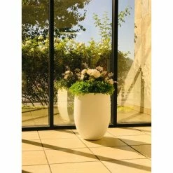 KANTE 21.7 in. H Round Pure White Concrete Indoor Outdoor Modern Tall Planter -VIGORO Sales pure white kante plant pots osc0066a c80011 44 1000
