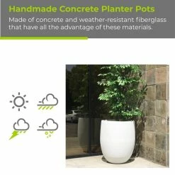 KANTE 21.7 in. H Round Pure White Concrete Indoor Outdoor Modern Tall Planter -VIGORO Sales pure white kante plant pots osc0066a c80011 d4 1000
