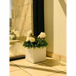 KANTE 12 in. H Square Pure White Concrete/Fiberglass Indoor Outdoor Elegant Retro Planter -VIGORO Sales pure white kante plant pots osf0201b c80011 4f 1000