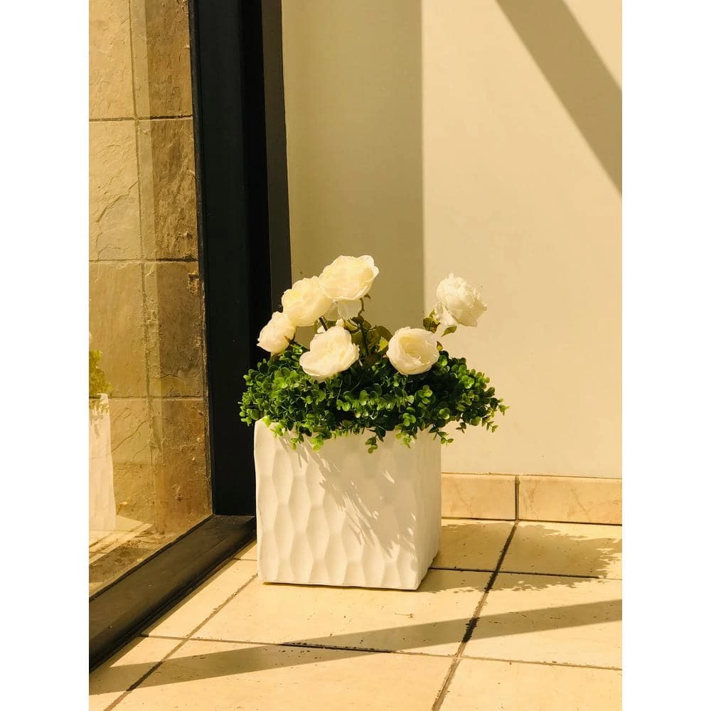 KANTE 16 in. W Square Pure White Concrete/Fiberglass Indoor Outdoor Elegant Retro Planter 4 KANTE 16 in. W Square Pure White Concrete/Fiberglass Indoor Outdoor Elegant Retro Planter - Image 2
