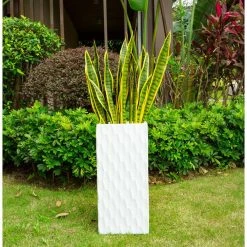 KANTE 27.6 in. H Square Pure White Concrete/Fiberglass Indoor Outdoor Elegant Retro Tall Planter -VIGORO Sales pure white kante plant pots osf0202c c80011 1f 1000