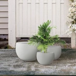 KANTE 20 in., 16 in. and 12 in. W Pure White Concrete Round Elegant Planters (Set of 3), Outdoor Indoor Modern Planter Pots -VIGORO Sales pure white kante plant pots rc0049abc c80011 44 1000