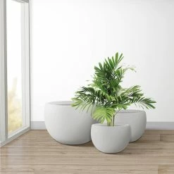 KANTE 20 in., 16 in. and 12 in. W Pure White Concrete Round Elegant Planters (Set of 3), Outdoor Indoor Modern Planter Pots -VIGORO Sales pure white kante plant pots rc0049abc c80011 76 1000