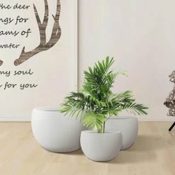 KANTE 20 in., 16 in. and 12 in. W Pure White Concrete Round Elegant Planters (Set of 3), Outdoor Indoor Modern Planter Pots -VIGORO Sales pure white kante plant pots rc0049abc c80011 c3 1000