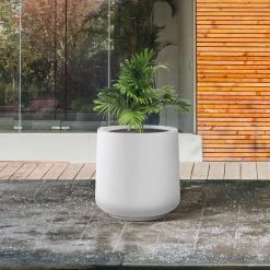 KANTE 17.3 in. H Round Pure White Concrete Planter, Outdoor Indoor Large Planter Pots Containers with Drainage Holes -VIGORO Sales pure white kante plant pots rf2015022b c80011 1f 1000